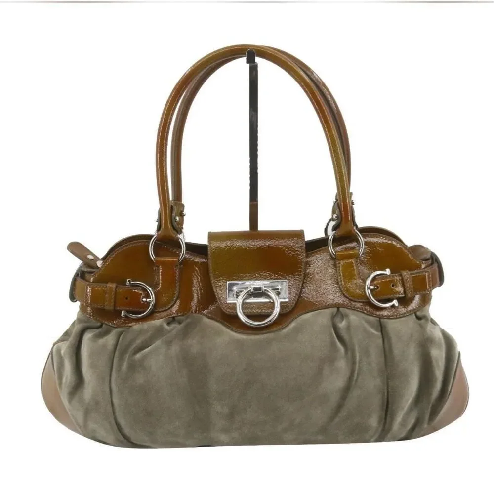 Vintage Salvatore Ferragamo Womens Marisa Colorblock Brown Leather Shoulder Bag - Picture 1 of 14